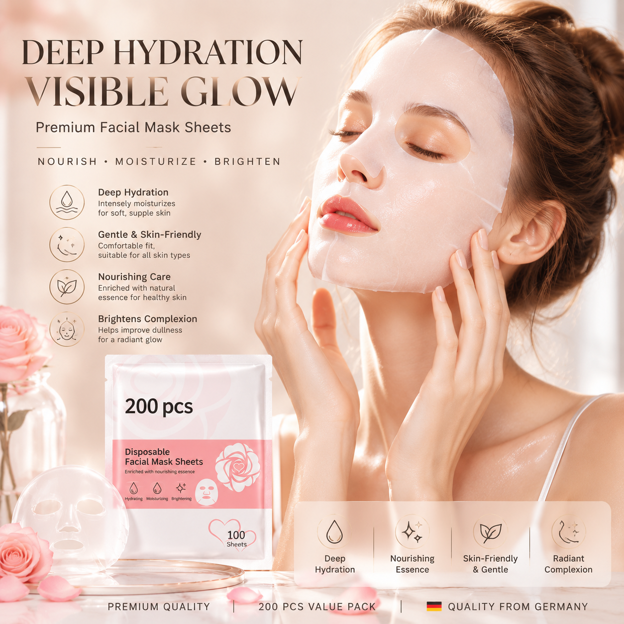 Premium SilkTouch™ Facial Mask Sheets – 100 Ultra-Soft Hydrating Spa-Quality Mask Papers