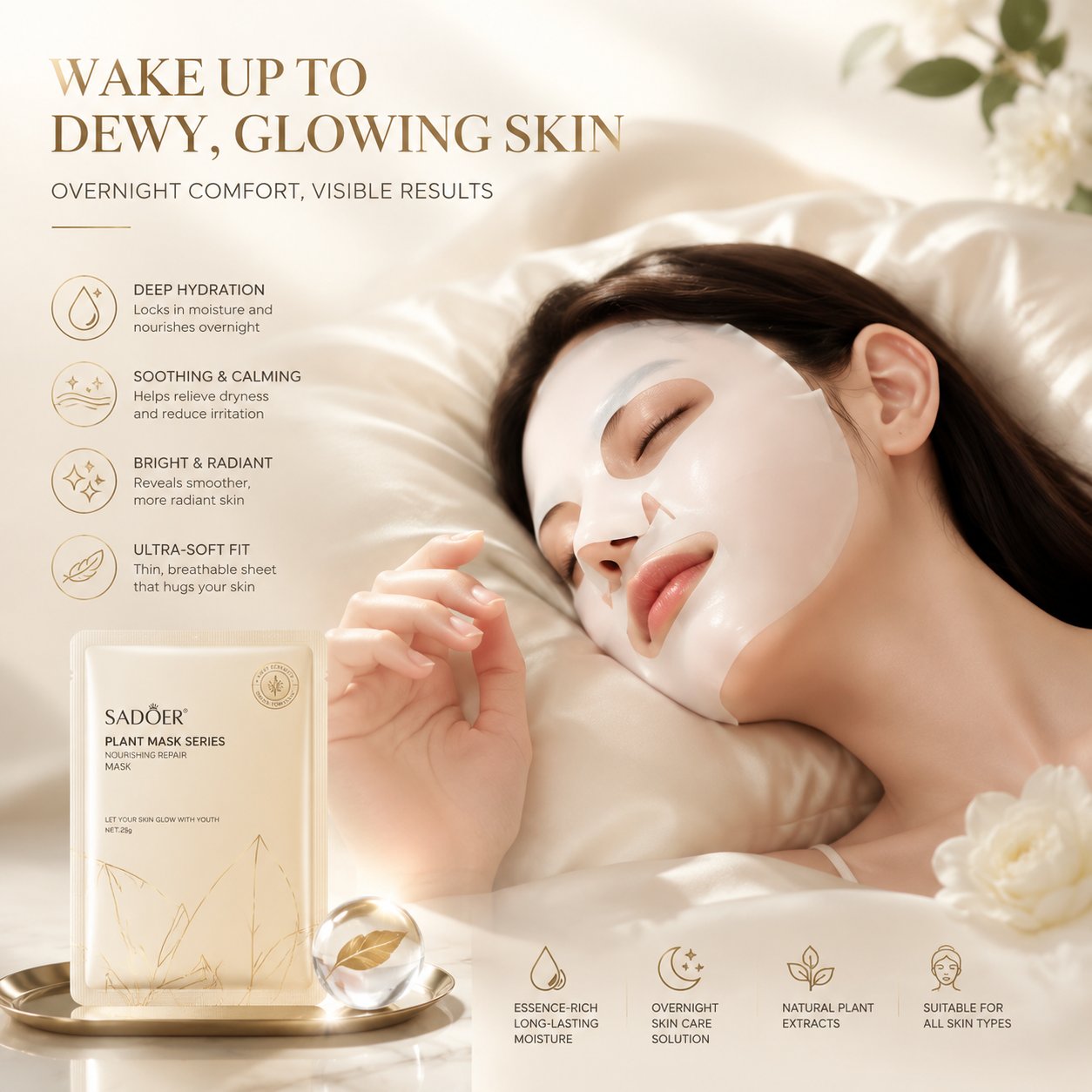 Luxury Bio-Collagen Overnight Deep Hydration Mask – 4-Piece Firming & Radiance Care Set