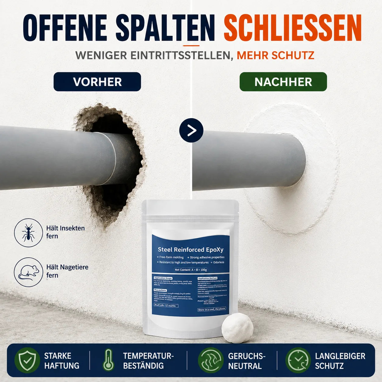 Wasserbeständige Dichtknete für Löcher & Spalten 🔧
