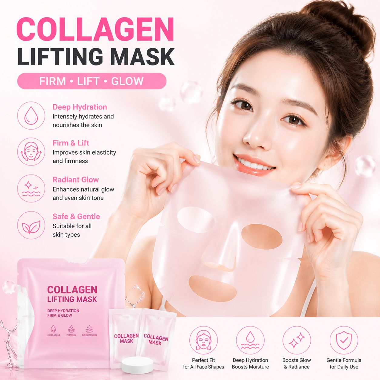 Silicone mask cover, ear-mounted fixed mask to moisturize and absorb essence, reusable facial care tool